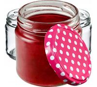 KADAX Barattoli Ermetici di Vetro da 200 ml, Vassetti Piccoli con Coperchio a Vite per Conserve di Frutta, Marmellate e Miele (Set di 10, Pois Rosa)