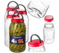 KADAX Barattoli da 5 l con coperchio, set da 4 pezzi, contenitori in plastica, contenitori per alimenti, contenitori in plastica, grandi barattoli di plastica