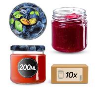 KADAX Barattoli Ermetici di Vetro da 200 ml, Vassetti Piccoli con Coperchio a Vite per Conserve di Frutta, Marmellate e Miele (Set di 10, Prugne)