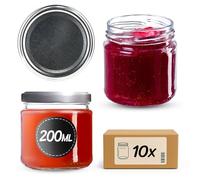 KADAX Barattoli Ermetici di Vetro da 200 ml, Vassetti Piccoli con Coperchio a Vite per Conserve di Frutta, Marmellate e Miele (Set di 10, Argento)