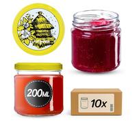 KADAX Barattoli Ermetici di Vetro da 200 ml, Vassetti Piccoli con Coperchio a Vite per Conserve di Frutta, Marmellate e Miele (Set di 10, Arnia)