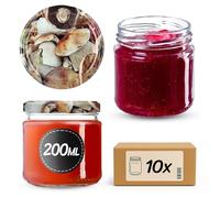 KADAX Barattoli Ermetici di Vetro da 200 ml, Vassetti Piccoli con Coperchio a Vite per Conserve di Frutta, Marmellate e Miele (Set di 10, Funghi)