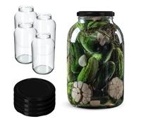 KADAX Barattoli in Vetro 4L con Coperchio a Vite fi100mm, 4 pezzi, Apertura Larga, Vasi per Conserve, Sottaceti, Kombucha, Kimchi, Cetrioli, Fermentazione, Marmellate (Nero)