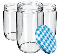 KADAX Barattoli per conserve, 720 ml, vasetti per conserve, vasetti per coperchi a vite, vasetti per marmellate, barattoli per marmellate, barattoli per conserve (blu a quadretti/8 pezzi)