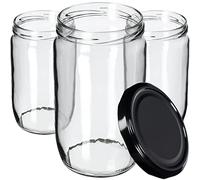 KADAX Barattoli per conserve, 720 ml, vasetti per conserve, vasetti per coperchi a vite, vasetti per marmellate, vasetti in vetro per conserve, barattoli rotondi (nero/48 pezzi)