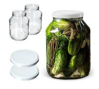 KADAX Barattoli per conserve da 2,5 l, con tappo a vite fi100 mm, per conserve, barattoli per conserve, vasetti in vetro per cetriolo, in vetro per conserve (coperchio bianco, 2 pezzi)