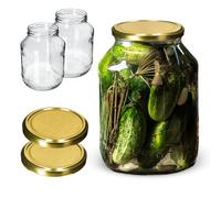 KADAX Barattoli per conserve da 2,5 l, con tappo a vite fi100 mm, per conserve, barattoli per conserve, vasetti in vetro per cetriolo, in vetro per conserve (coperchio dorato, 2 pezzi)