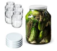 KADAX Barattoli per conserve, da 2,5 l, fi100 mm, vasetti per conserve, cetrioli, barattoli per conserve, barattoli rotondi (4 pezzi, coperchi bianchi)