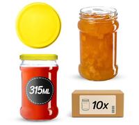 KADAX Barattoli per conserve da 315 ml con coperchio a vite da 66 mm, barattoli per marmellata, barattoli con coperchio a vite, vasetti per marmellata, miele, confetture, vasetto per conserve (Giallo