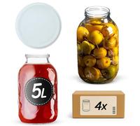 KADAX Barattoli per conserve da 5 l con tappo a vite fi100 mm, grandi barattoli con coperchio, per conserve, fermentare e conservare, per cetrioli, crauti (bianco, 4 pezzi)