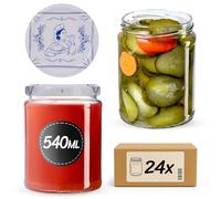 KADAX Barattoli per conserve da 540 ml con tappo a vite fi82 mm, per conservare, conservare e conservare, vasetti per marmellata, vasetti per conserve, barattoli rotondi (cuoca, 24 pezzi)