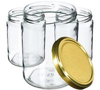 KADAX Barattoli per conserve, da 540 ml, per coperchi a vite, vasetti per marmellate, barattoli per marmellate, barattoli per conserve, barattoli rotondi (oro/16 pezzi)