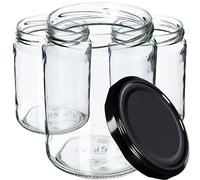 KADAX Barattoli per conserve, da 540 ml, per coperchi a vite, vasetti per marmellate, barattoli per marmellate, barattoli per conserve, barattoli rotondi (nero/48 pezzi)
