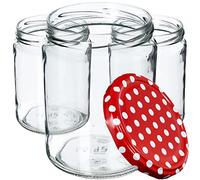 KADAX Barattoli per conserve da 540 ml, per coperchi a vite, vasetti per marmellate, barattoli per marmellate, barattoli per conserve, barattoli rotondi (rosso a pois / 8 pezzi)