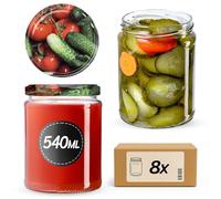 KADAX Barattoli per conserve da 540 ml, set da 8 vasetti rotondi con coperchio a vite, motivo "Verdura", per conservare, conservare marmellate, frutta e verdura