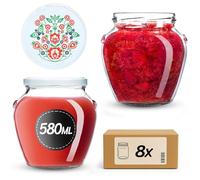 KADAX Barattoli per conserve da 580 ml con tappo a vite fi82 mm, vasetti a vite con coperchio, barattoli per conserve, vasetti per conserve di miele, frutta e verdura, barattolo per conserve (folklore