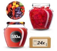 KADAX Barattoli per conserve da 580 ml con tappo a vite fi82 mm, vasetti a vite con coperchio, barattoli per conserve, vasetti per conserve di miele, frutta e verdura, in vetro (frutta, 24 pezzi)