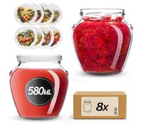KADAX Barattoli per conserve da 580 ml con tappo a vite fi82 mm, vasetti a vite con coperchio, barattoli per miele, frutta e verdura, vasetti per marmellata (frutteto, 8 pezzi)