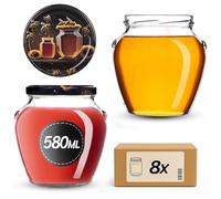 KADAX Barattoli per conserve da 580 ml con tappo a vite fi82 mm, vasetti a vite con coperchio, barattoli per conserve, vasetti per conserve di miele, frutta e verdura, in vetro (miele, 8 pezzi)