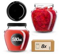 KADAX Barattoli per conserve da 580 ml con tappo a vite fi82 mm, vasetti a vite con coperchio, barattoli per conserve, vasetti per conserve di miele, frutta e verdura, in vetro (nero, 8 pezzi)