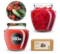 KADAX Barattoli per conserve da 580 ml con tappo a vite fi82 mm, vasetti a vite con coperchio, barattoli per conserve, vasetti per conserve di miele, frutta e verdura, 8 pezzi