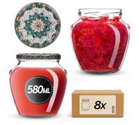 KADAX Barattoli per conserve da 580 ml con tappo a vite fi82 mm, vasetti a vite con coperchio, vasetti per miele, frutta e verdura, 8 pezzi