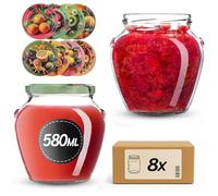 KADAX Barattoli per conserve da 580 ml con tappo a vite fi82 mm, vasetti a vite con coperchio, vasetti per miele, frutta e verdura, 8 pezzi