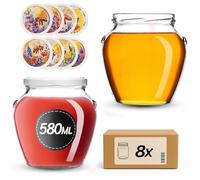 KADAX Barattoli per conserve da 580 ml con tappo a vite fi82 mm, vasetti a vite con coperchio, vasetti per miele, frutta e verdura, 8 pezzi