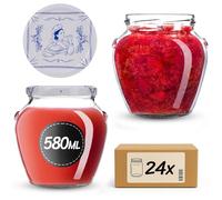 KADAX Barattoli per conserve da 580 ml con tappo a vite fi82 mm, vasetti a vite con coperchio, vasetti per miele, frutta e verdura, vasetti per marmellata (cuoca, 24 pezzi)