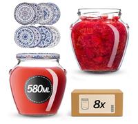 KADAX Barattoli per conserve da 580 ml con tappo a vite fi82 mm, vasetti a vite con coperchio, vasetti per miele, frutta e verdura, 8 pezzi