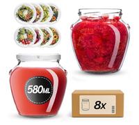 KADAX Barattoli per conserve da 580 ml con tappo a vite fi82 mm, vasetti a vite con coperchio, vasetti per miele, frutta e verdura, 8 pezzi