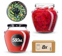 KADAX Barattoli per conserve da 580 ml con tappo a vite fi82 mm, vasetti a vite con coperchio, vasetti per miele, frutta e verdura, 8 pezzi