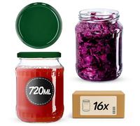 KADAX Barattoli per conserve da 720 ml, vasetti per conserve con tappo a vite, barattoli con tappo a vite, vasetti per conserve, barattoli per conserve, contenitori (verde/16 pezzi)