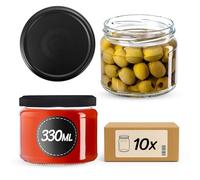 KADAX Barattoli per marmellata, 330 ml, con tappo a vite fi82 mm, per marmellate, miele e confetture, barattoli in vetro, barattoli con coperchio (nero opaco, 10 pezzi)