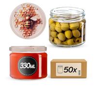 KADAX Barattoli per marmellata, 330 ml, con tappo a vite fi82 mm, per marmellate, miele e confetture, vasetti in vetro, barattoli con coperchio (nido d'ape, 50 pezzi)