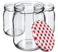 KADAX Barattoli per marmellata da 540 ml, con tappo a vite, vasetti con tappo a vite, vasetti per conserve, barattoli per conservare i cetrioli (8 pezzi, a quadretti rossi)