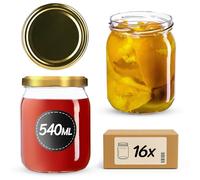 KADAX Barattoli per marmellata da 540 ml, con tappo a vite, vasetti con tappo a vite, vasetti per conserve, contenitori per sottaceti (16 pezzi, oro)