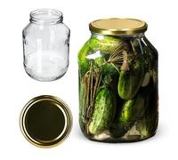 KADAX Barattoli Vetro 2,5 l con Coperchio a Vite Ø100 mm - vasetti ermetici per marmellate, Miele, sottaceti, cetrioli, fermentazione, Conserve Fatte in casa, bomboniere (Coperchio Dorato, 1 Pezzo)