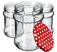 KADAX Barattolo per conserva da 500 ml, con tappo a vite, tappi rotondi (rosso a pois / 16 pezzi)