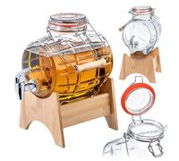 KADAX Barile con Rubinetto, dispenser per Bevande a forma di Bocca, Vetro Trasparente con Base in Legno, per Whisky, brandy (3 l)