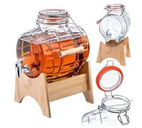 KADAX Barile da 5 l con rubinetto, distributore di bevande a forma di barilotto in vetro, barile con rubinetto, dispenser trasparente con base in legno, dispenser alcolico ideale per whisky, brandy
