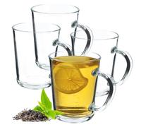 KADAX Bicchiere in Vetro Trasparente Con Manico, Lavabile in Lavastoviglie, per Caffè, Tè, Acqua, Bevande Calde (4 x 410 ml)