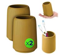 KADAX Bicchieri da bagno in ceramica, 2 pezzi, bicchiere per spazzolini da denti, bicchiere per spazzolino da denti, bicchiere da bagno, tazza da bagno, porta spazzolini (giallo)
