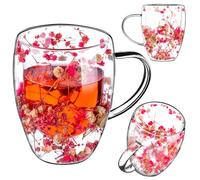KADAX Bicchieri da caffè a doppia parete, 350 ml, 1 pezzo, bicchieri termici per tè e caffè, bicchieri da tè in vetro borosilicato, tazza da caffè con fiori secchi, tazza da tè (rosa)