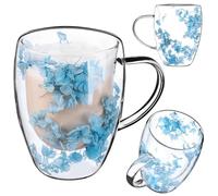 KADAX Bicchieri da caffè a doppia parete, 350 ml, 1 pezzo, bicchieri termici per tè e caffè, bicchieri da tè in vetro borosilicato, tazza da caffè con fiori secchi, tazza da tè (blu)