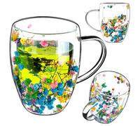 KADAX Bicchieri da caffè a doppia parete, 350 ml, 1 pezzo, bicchieri termici per tè e caffè, bicchieri da tè in vetro borosilicato, tazza da caffè con fiori secchi, tazza da tè (colorata)