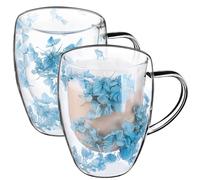 KADAX Bicchieri da caffè a doppia parete, 350 ml, set da 2 pezzi, per tè e caffè, in vetro borosilicato, tazza da caffè con fiori secchi, tazza da tè (blu)