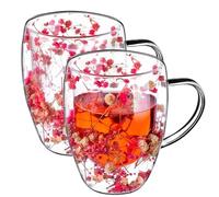 KADAX Bicchieri da caffè a doppia parete, 350 ml, set da 2 pezzi, per tè e caffè, in vetro borosilicato, tazza da caffè con fiori secchi, tazza da tè (rosa)