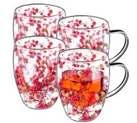 KADAX Bicchieri da caffè a doppia parete, 350 ml, set da 4 pezzi, per tè e caffè, in vetro borosilicato, tazza da caffè con fiori secchi, tazza da tè (rosa)
