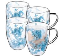 KADAX Bicchieri da caffè a doppia parete, 350 ml, set da 4 pezzi, per tè e caffè, in vetro borosilicato, tazza da caffè con fiori secchi, tazza da tè (blu)